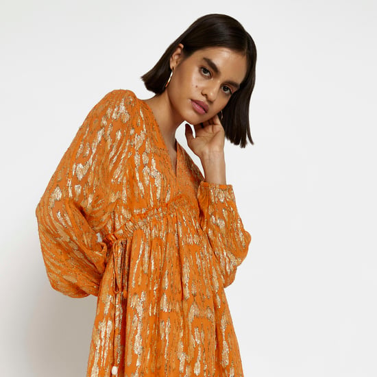 River Island Womens Smock Mini Dress Orange Shimmer