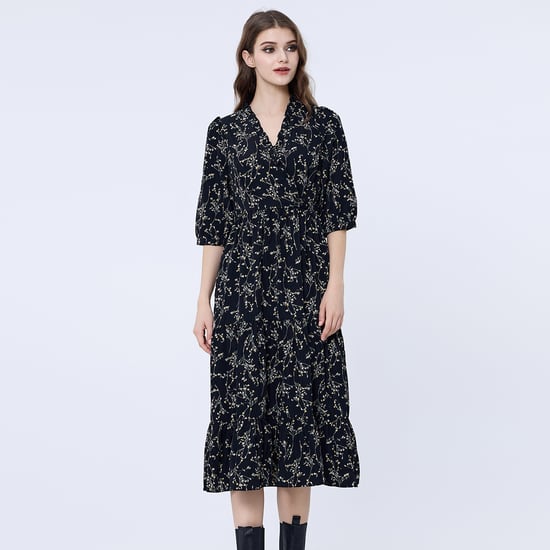 Cross-heart liberty print dress with frilled neckline - Image 1