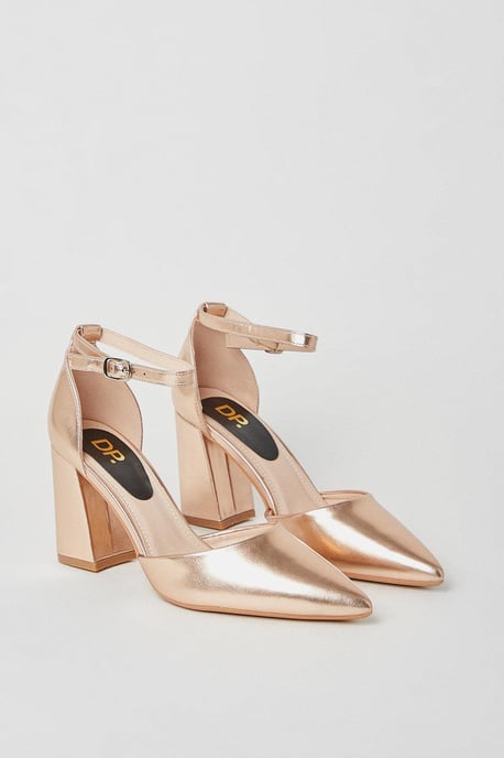 Blanche Ankle Strap Pointed High Block Heel Court Shoes - Image 3