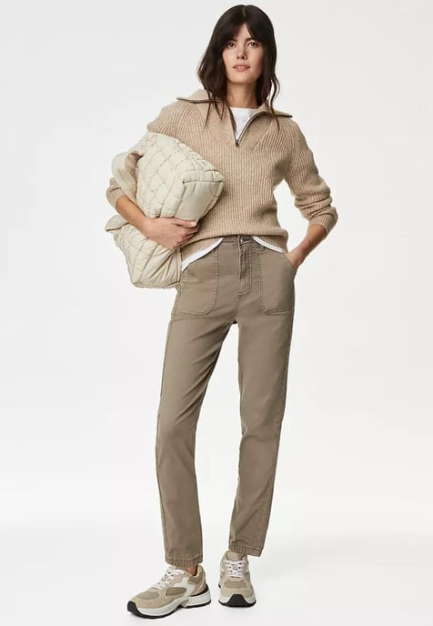 M&S Collection Ladies Cotton Blend Slim Fit Ankle Grazer Joggers Sand - Image 4