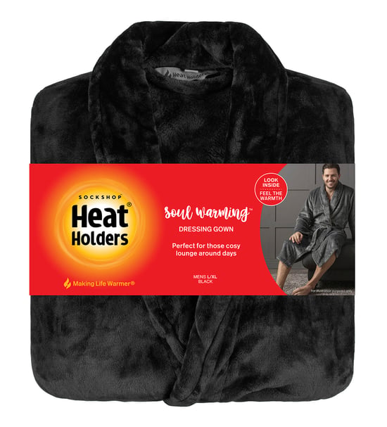 Heat Holders - Soft Warm Mens Dressing Gown - Black - Image 2