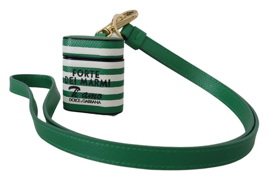 Dolce & Gabbana Green Leather Strap Gold Metal Logo Airpods Women's Case