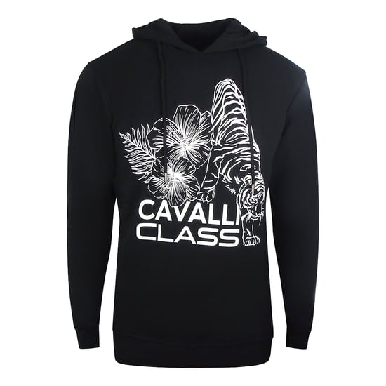 Cavalli Class Floral Logo Black Hoodie - Image 1