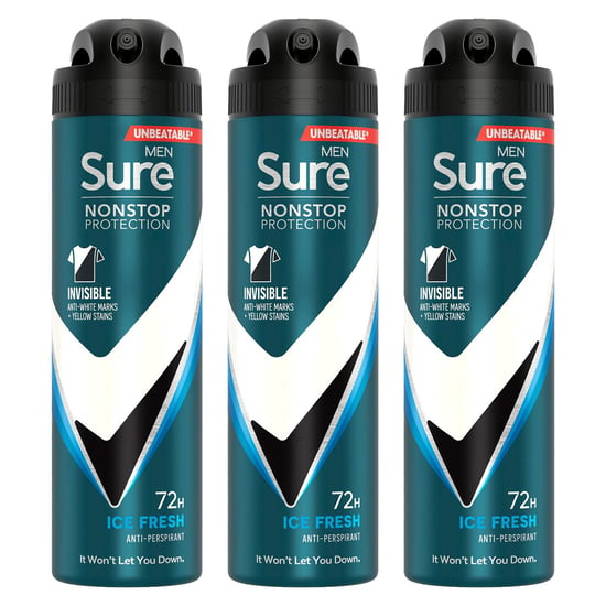 Sure Men Nonstop Protection Invisible Anti-Pespirant Deo Ice Fresh 150ml, 3 Pack