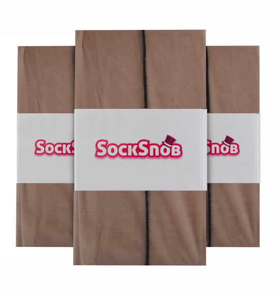 Sock Snob - Womens Vintage Seamed Tights | 3 Pair Multipack | 40 Denier Knee High Ultra Sheen Tights with Line Up the Back - Nude / Black - Image 2
