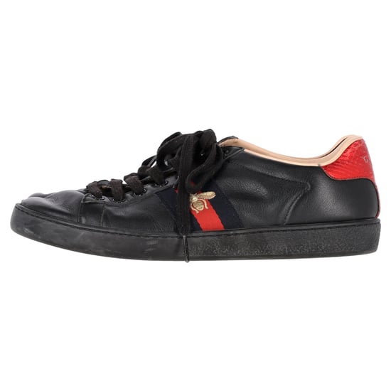 Gucci Ace Bee Low-Top Sneakers in Black Calfskin Leather - Image 5
