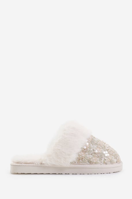 Wheres That From Womens 'Snuggle' Slip On Sequin Slippers With Fur Trim