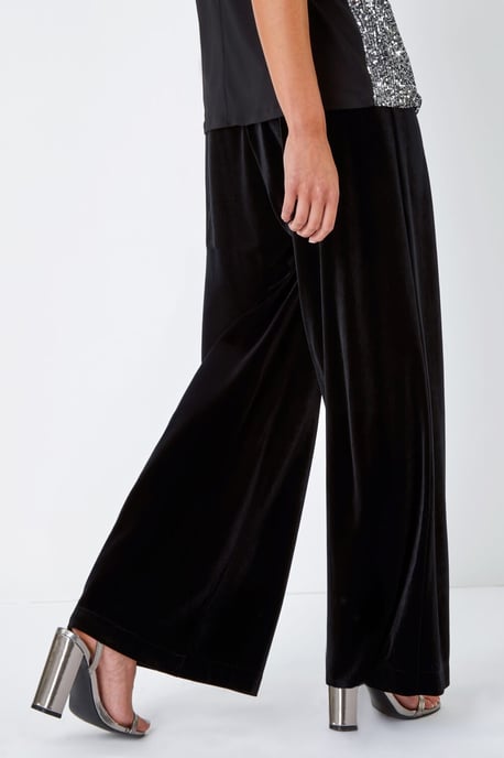 Petite Wide Leg Velvet Stretch Trouser - Image 4