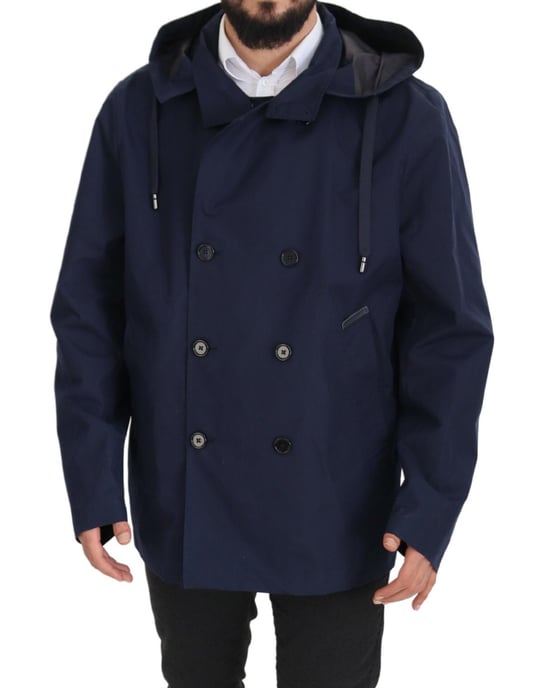 Dolce & Gabbana Blå Huva Dubbelknäppt Kappa Herrjacka - Image 5