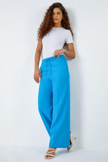 Wide Leg Elastic Waist Tie Front Trouser