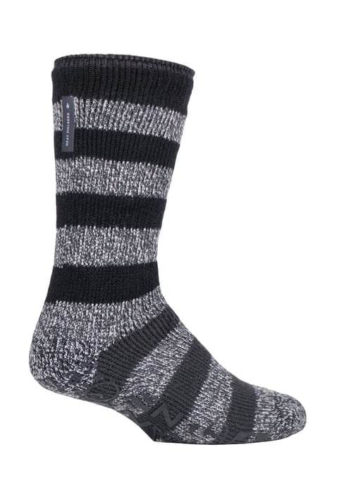 HEAT HOLDERS - Mens Striped Fleece Lined Non Slip Thick Slipper Socks - Image 1