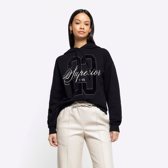 River Island Womens Hoodie Black Embroidered