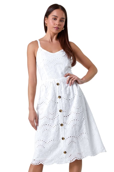 Petite Cotton Broderie Button Dress