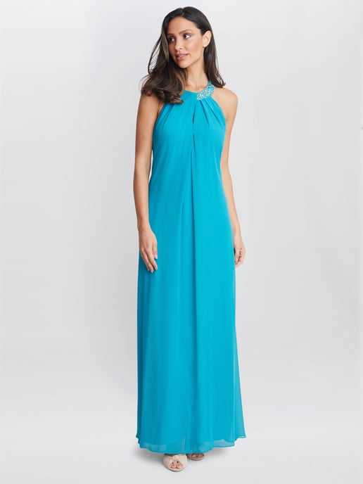 Pamela Halter Neck Maxi Dress With Beaded Neckline - Image 1