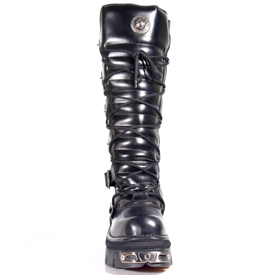 New Rock Knee High Black Leather Gothic Boots-272-S1