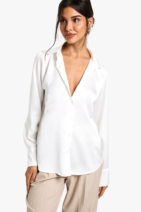 Satin V-neck Button Up Shirt - Image 4