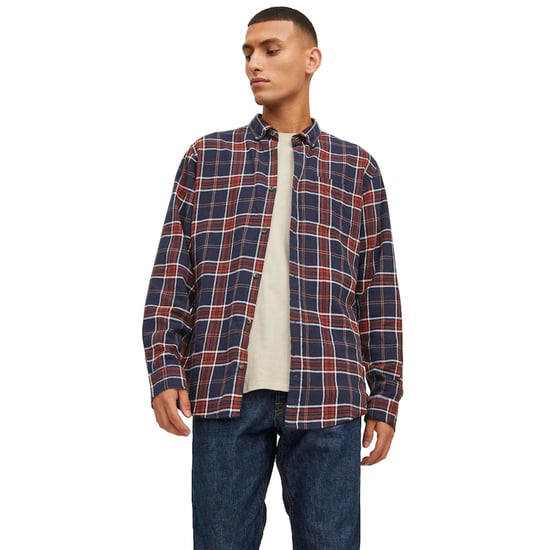 JACK & JONES Mens Slim Fit Check Shirts Long Sleeve - Image 1