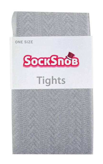 Shiny Tights for Women | Sock Snob | Chevron Pattern | Glittery | Party Season - White & Silver (Chevron) - Image 2