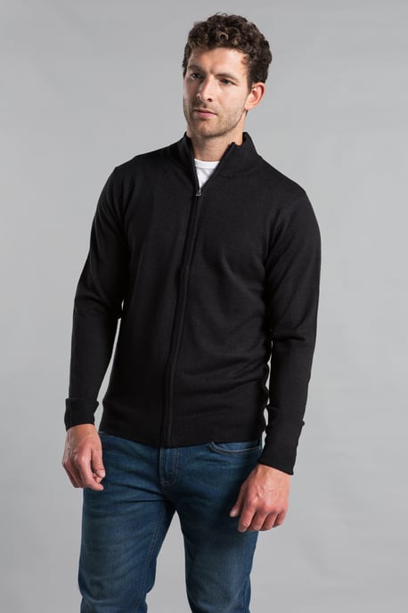 Black Funnel Neck Zip-Through Cardigan