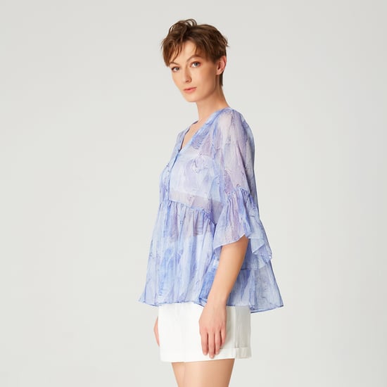 Chiffon -shirt met tulpenmouwen en abstracte print - Image 5