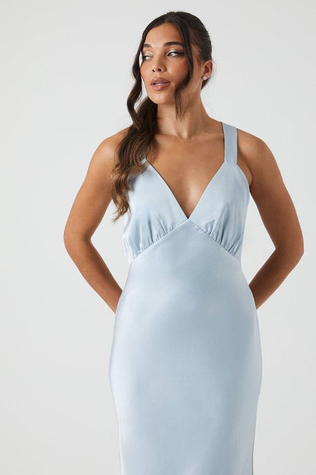 Petite Tie Back Satin Maxi Bridesmaid Dress
