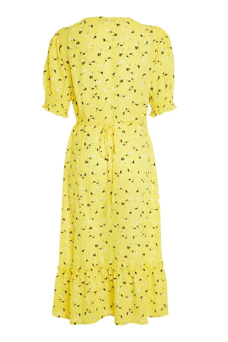 Yellow Floral Wrap Midi Dress