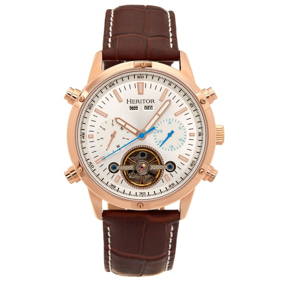 Heritor Automatic Wilhelm Semi-Skeleton Leather-Band Watch w/Day/Date