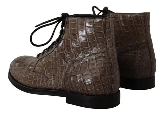 Dolce & Gabbana Men's Gray Crocodile Leather Derby Boots - Image 3