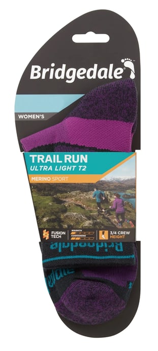 Bridgedale - Womens Ultralight Merino Socks - Charcoal / Purple - Image 2