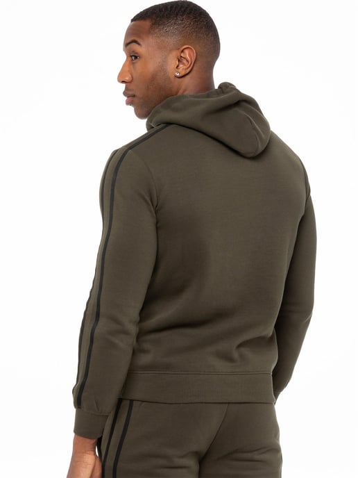 Enzo | Mens Pullover Tape Hoodie Tracksuit Set - Khaki - Image 4