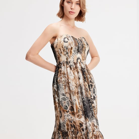 Maxiklänning i chiffong med bustier och abstrakt blommönster - Image 5