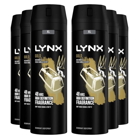 Lynx XL 48-H High Definition Fragrance Gold Body Spray Deodorant 6 Pack, 200ml