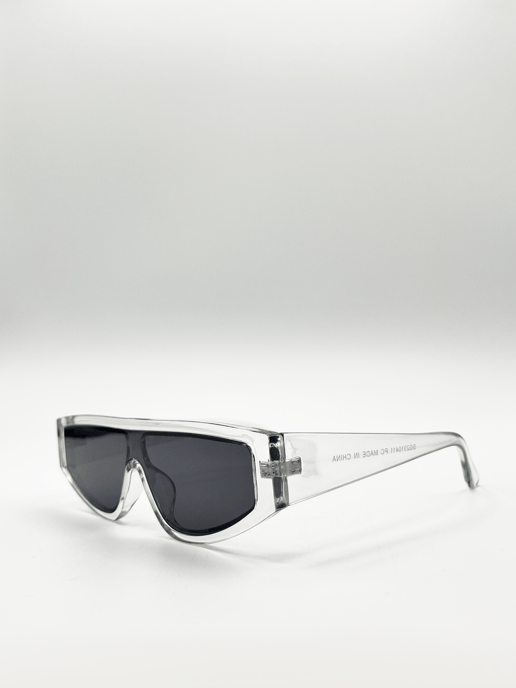 Clear frame oversized racer style sunglasses