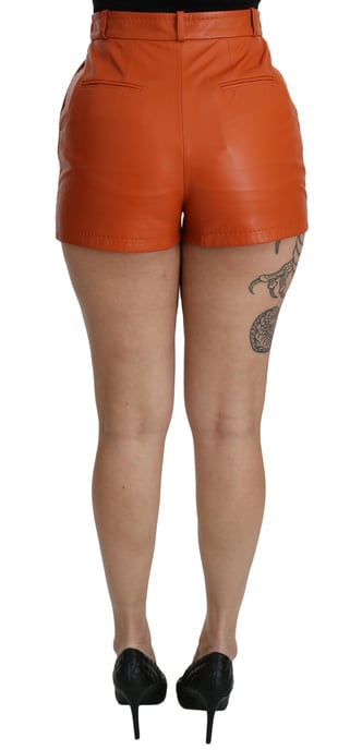 Dolce & Gabbana Dames Oranje Leren Hoge Taille Shorts - Image 4