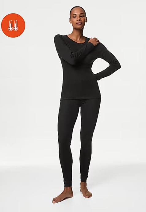 M & S Womens 2 Pack Thermal Pointelle Leggings In Black - Image 5