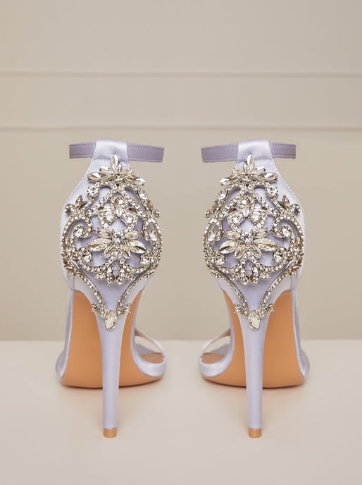 Embellished Satin Stiletto Heel Strappy Sandals in Blue