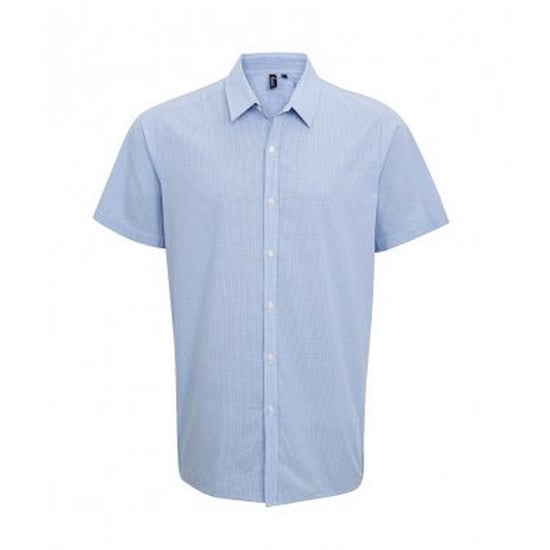 Premier Mens Gingham Short Sleeve Shirt (Light Blue/White) - Image 1