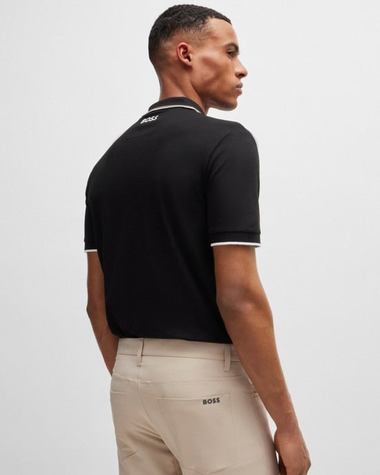 BOSS Green Paddy Pro Mens Cotton Blend Polo Shirt With Contrast Logos - Image 2