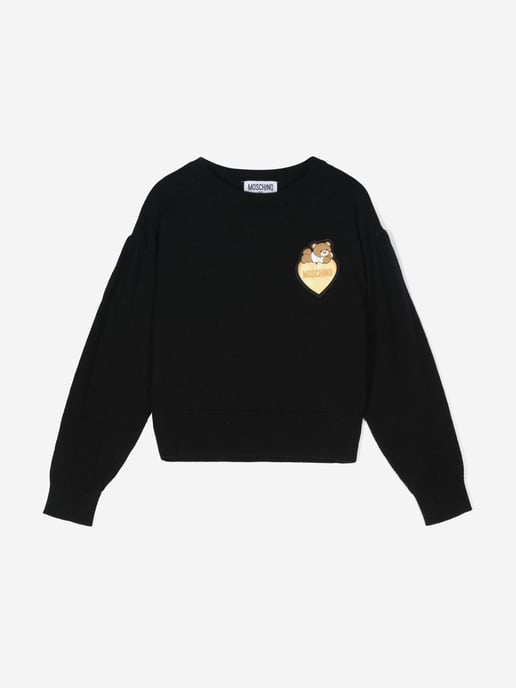 Moschino Girls Bear Heart Logo Jumper in Black - Image 1
