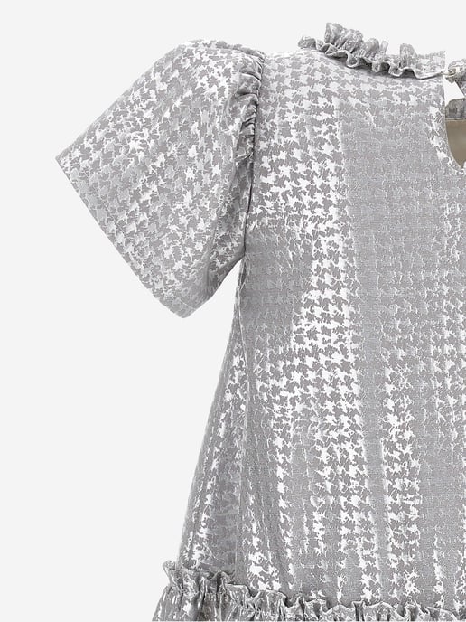 Monnalisa Girls Houndstooth Jacquard Dress in Silver