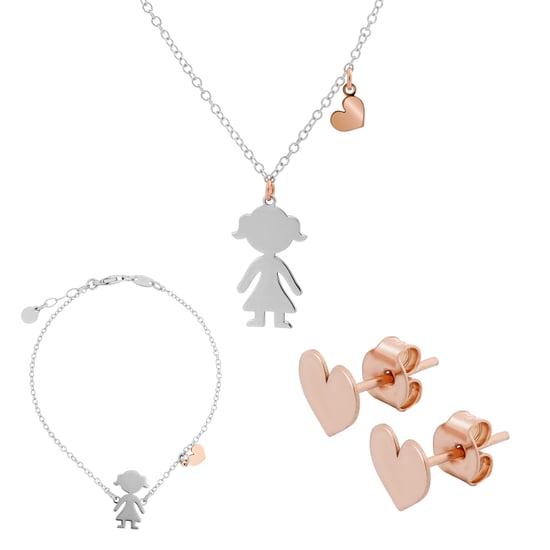 Orphelia 'Lyra' Women's 925 Sterling Silver Set: Chain + Bracelet + Earrings - Silver/Rose SET-7390 - Image 1
