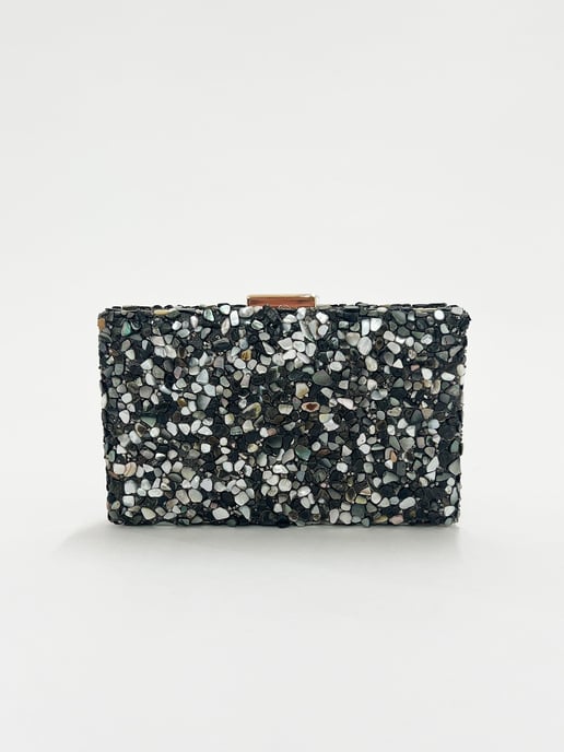 Embellished Clutch bag in Black Speckle