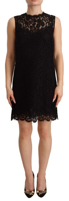 Dolce & Gabbana Kvinnors Svart Blommig Spets Klänning Utan Ärmar Mini Klänning - Image 1
