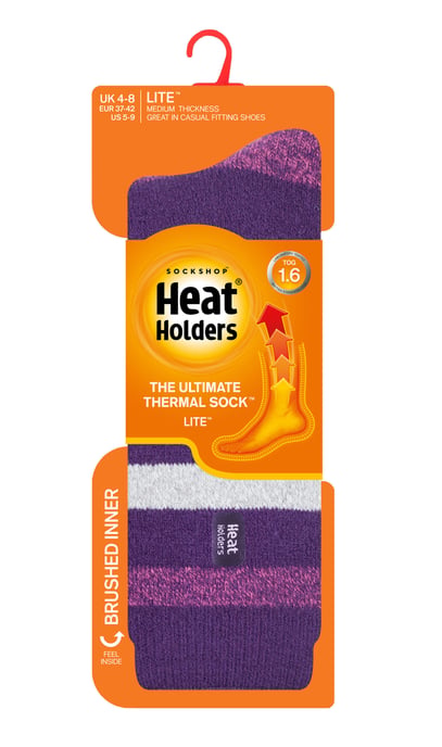 Heat Holders Lite - Isolerade termostrumpor för kvinnor | Flera mönster inklusive Argyle Stripes Hearts Stars | Varma strumpor för vintern - Purple Stripe (Jasmine) - Image 2