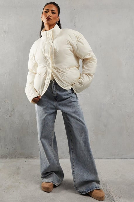 Ribbed Placket Puffer Coat