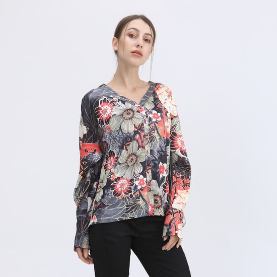 Macro -bloemenprint en v -nekblouse - Image 1