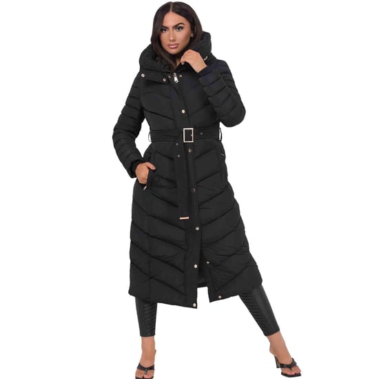 Jess Women’s Long Puffer Coat with Belt & Hood