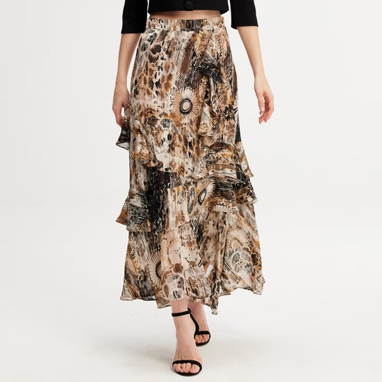 Long chiffon skirt with ruffles floral print - Image 1