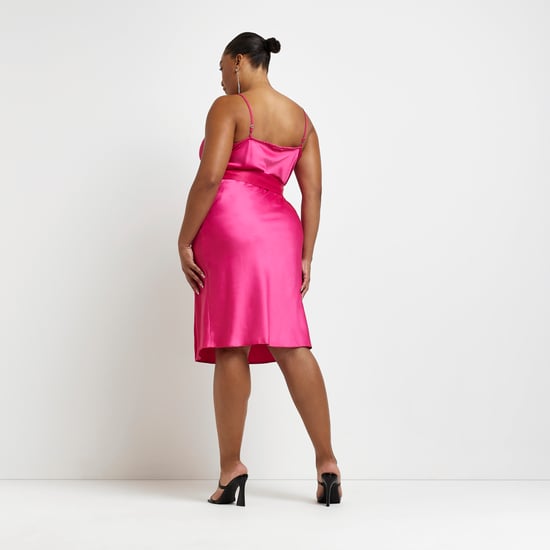 River Island Womens Slip Midi Dress Plus Pink Satin Belted