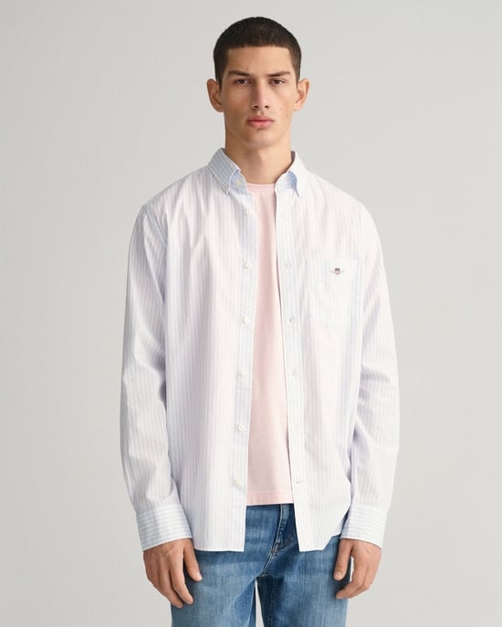 GANT Mens Regular Fit Long Sleeve Poplin Stripe Shirt - Image 1